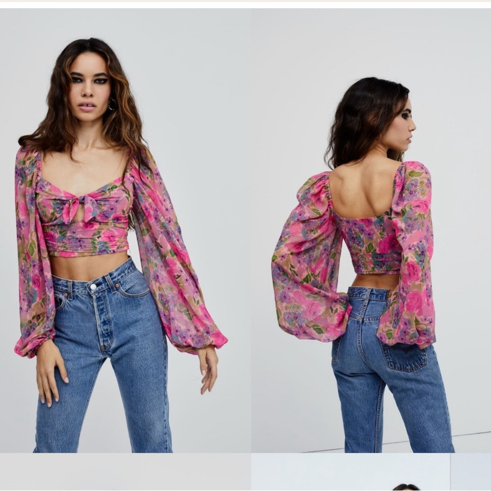 For Love and Lemons Pink Floral Crop Top XS